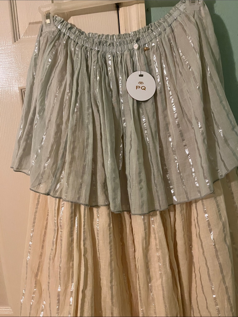Anthropologie Tiered Maxi Skirt in Mint, Cream & Blush - Picture 3 of 8